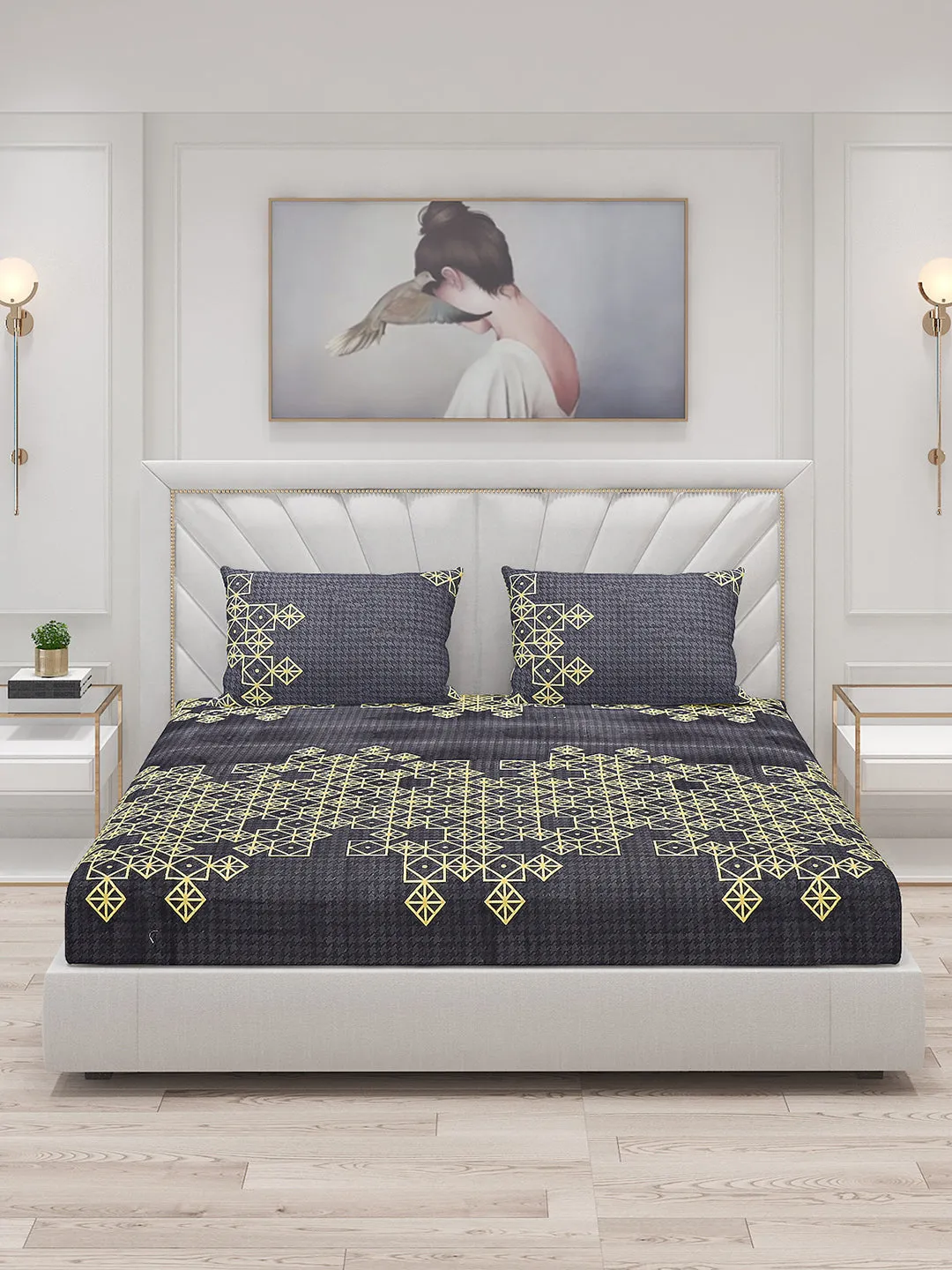 120 GSM  Polyester Double Bed Bedsheet with 2 Pillow Covers