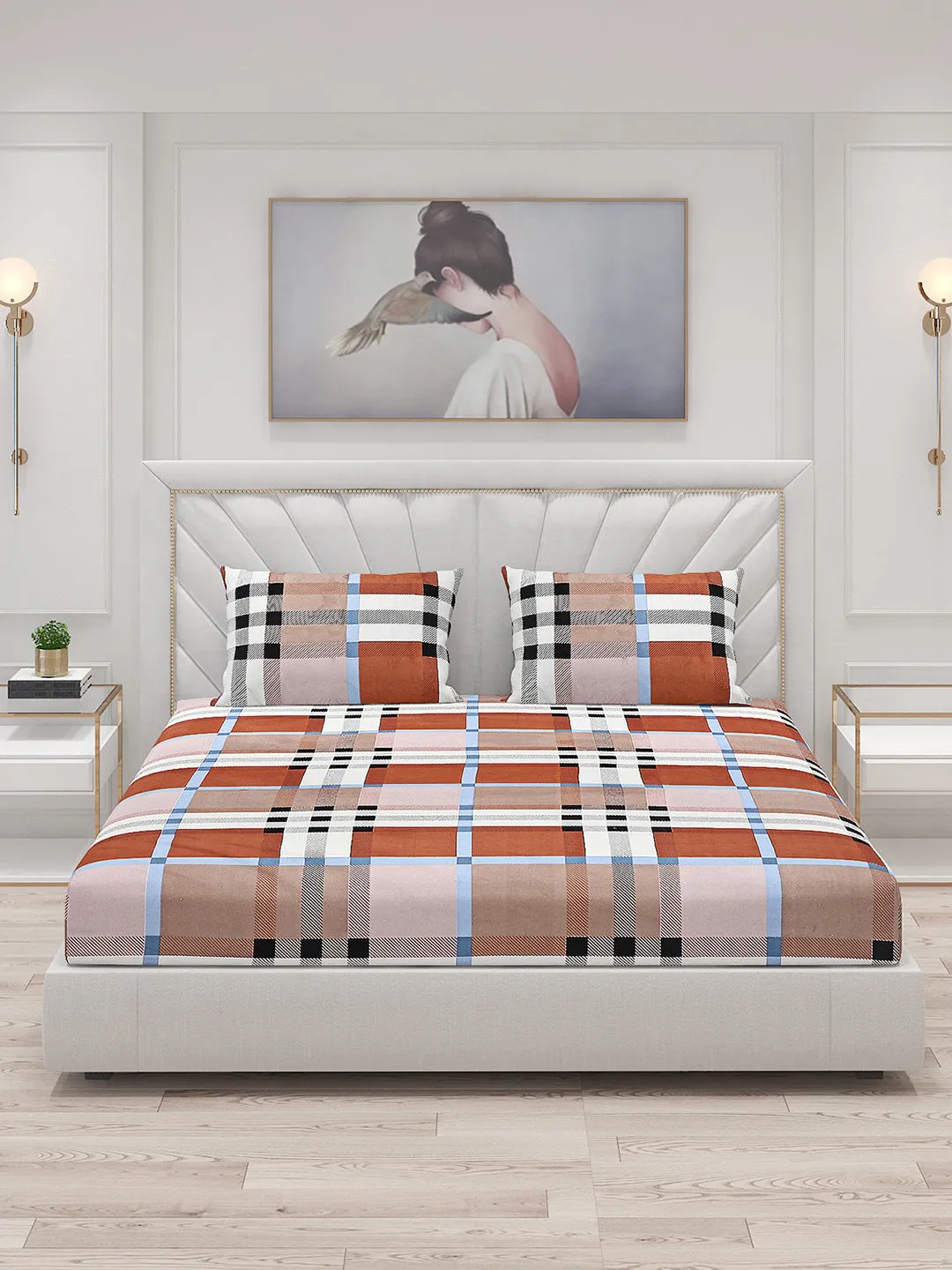 125 GSM Polyester Double Bed Bedsheet with 2 Pillow Covers