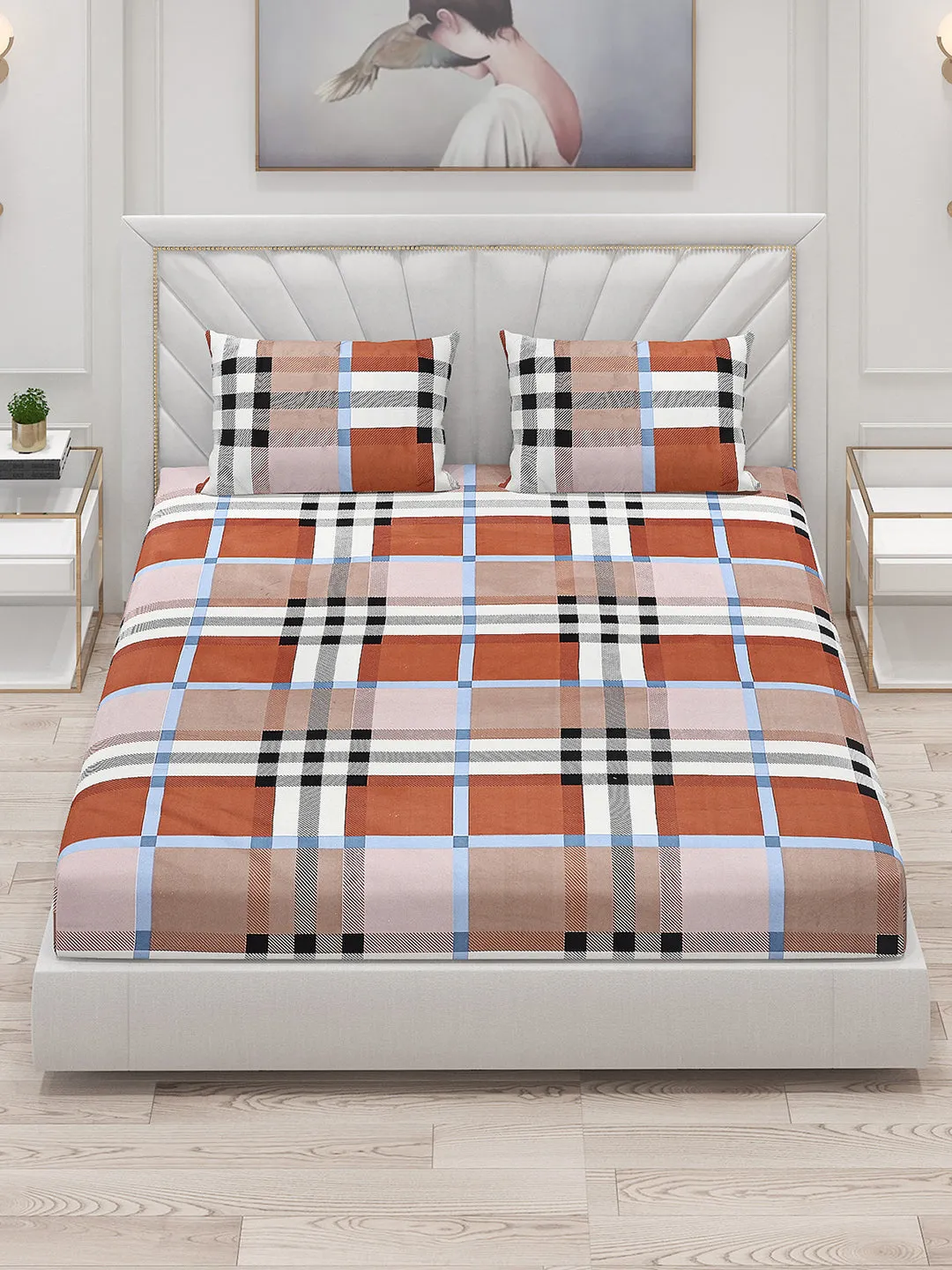 125 GSM Polyester Double Bed Bedsheet with 2 Pillow Covers