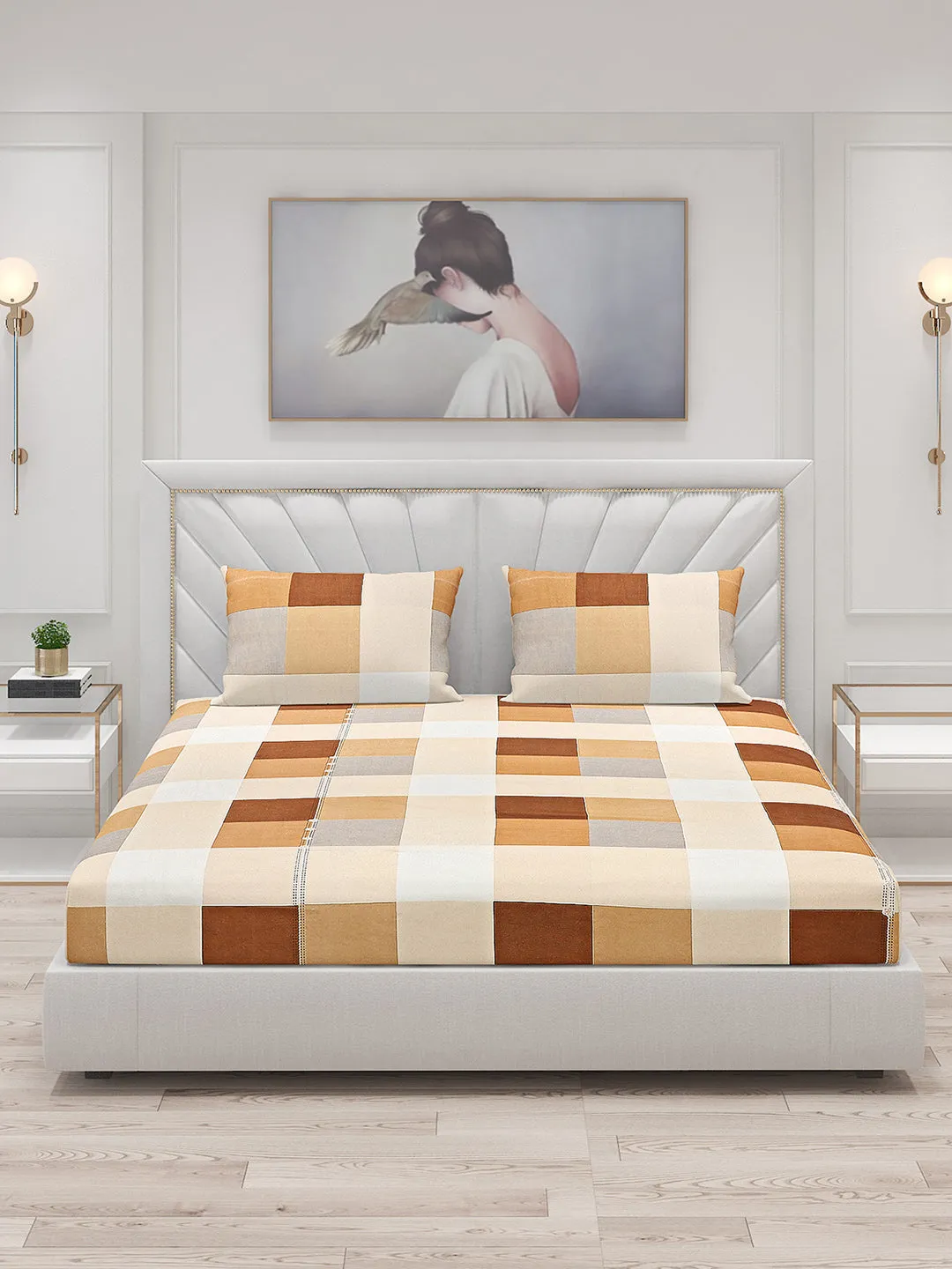 130 GSM Polyester Double Bed Bedsheet with 2 Pillow Covers