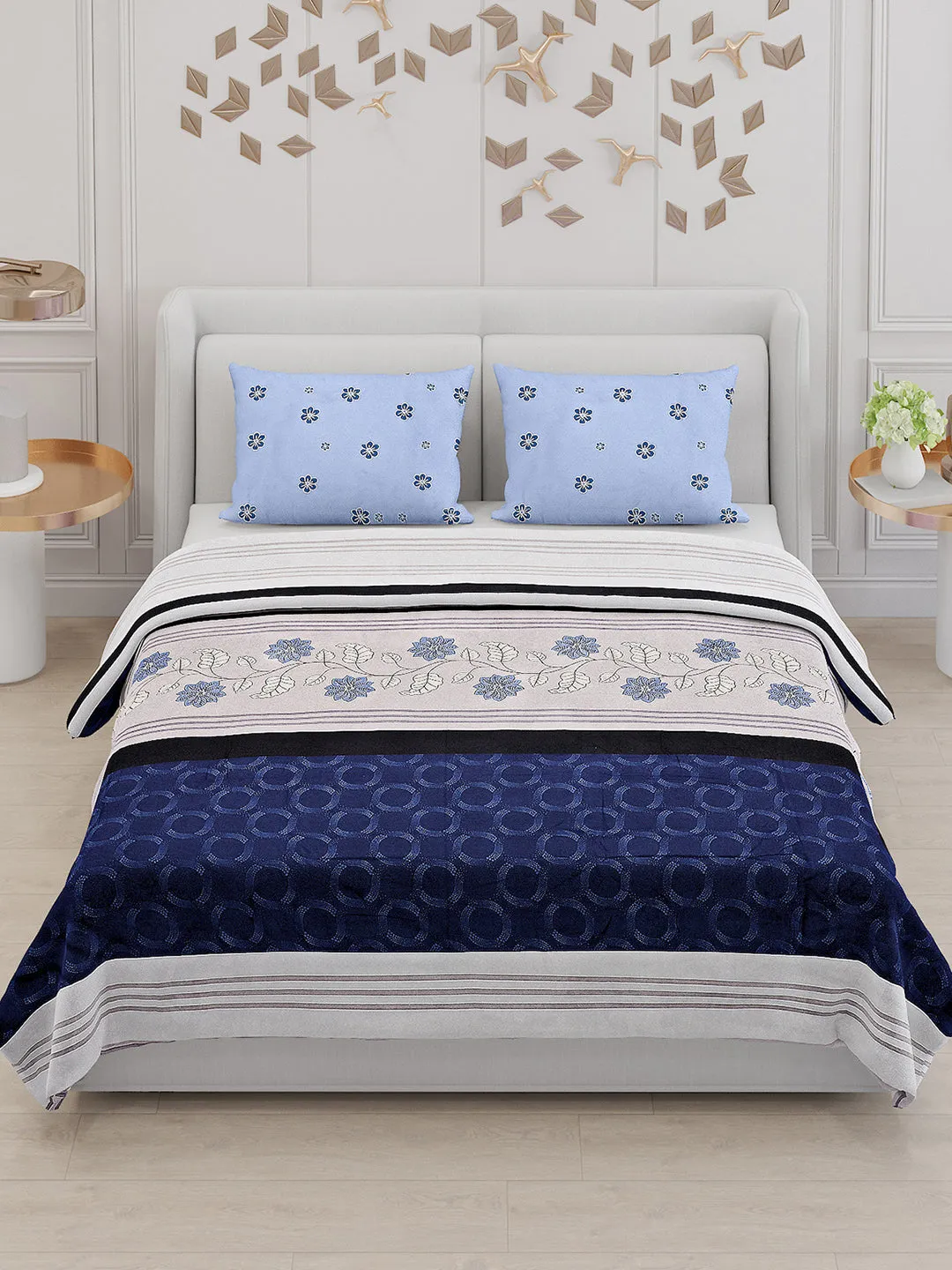 130 GSM Polyester Double Bed Bedsheet with 2 Pillow Covers