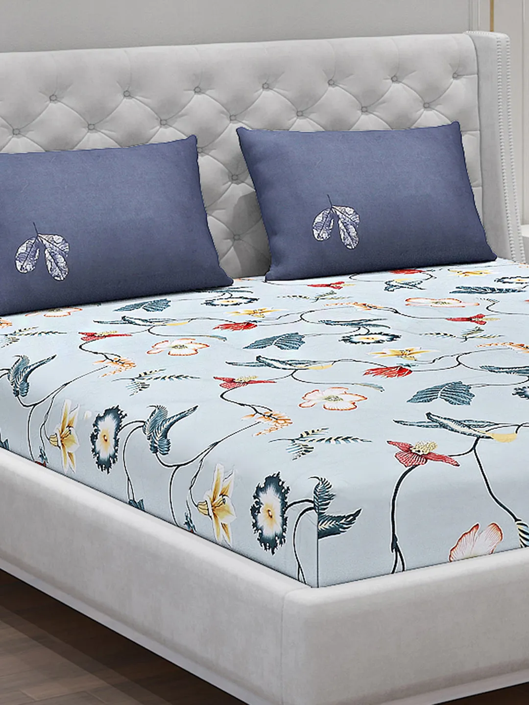 130 GSM Polyester Double Bed Bedsheet with 2 Pillow Covers