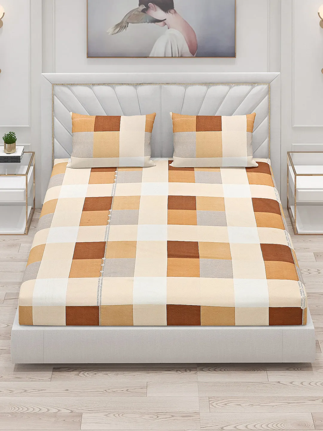 130 GSM Polyester Double Bed Bedsheet with 2 Pillow Covers