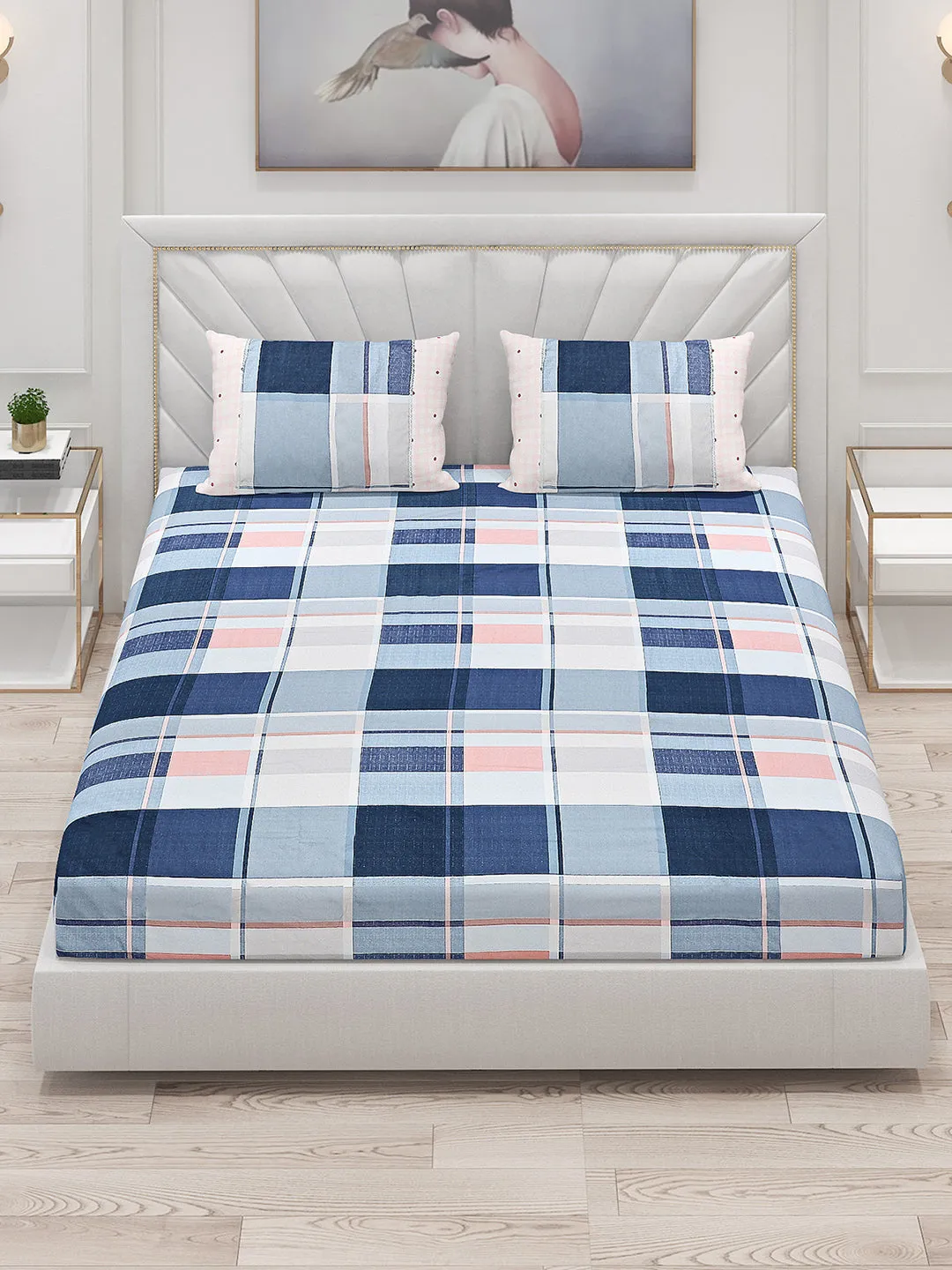 130 GSM Polyester Double Bed Bedsheet with 2 Pillow Covers