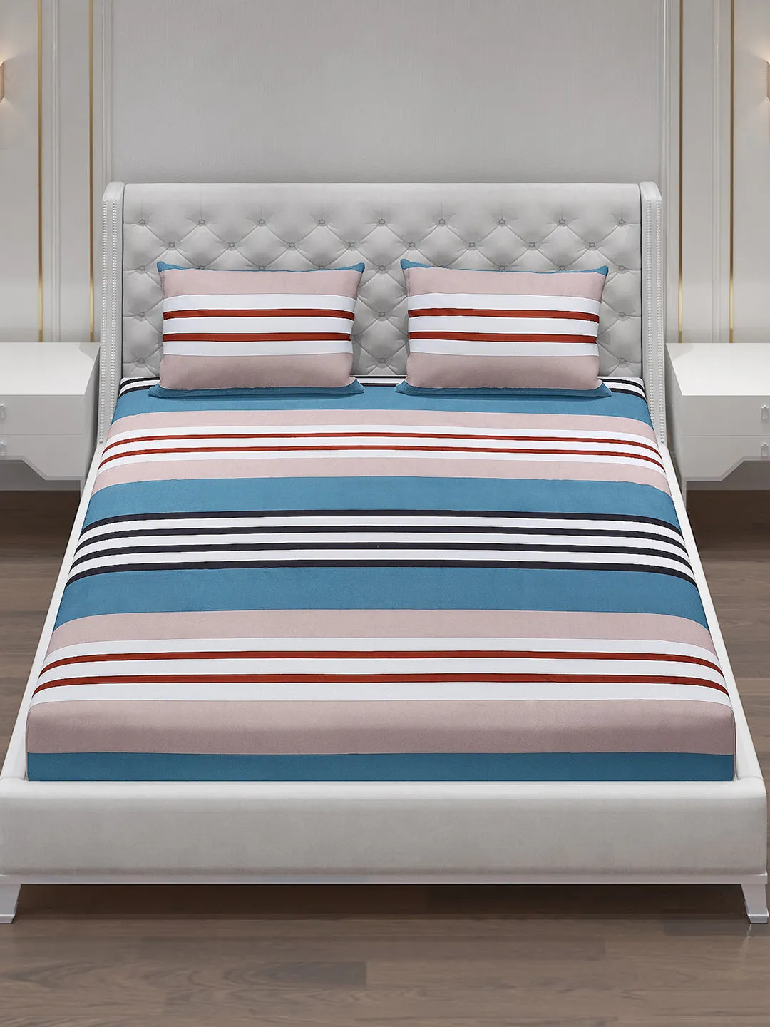 140 GSM Polyester Double Bed Bedsheet with 2 Pillow Covers