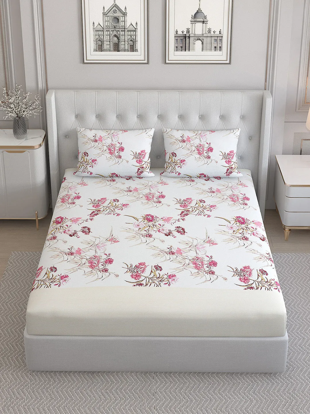 140 TC Cotton Double Bed Bedsheet with 2 Pillow Covers