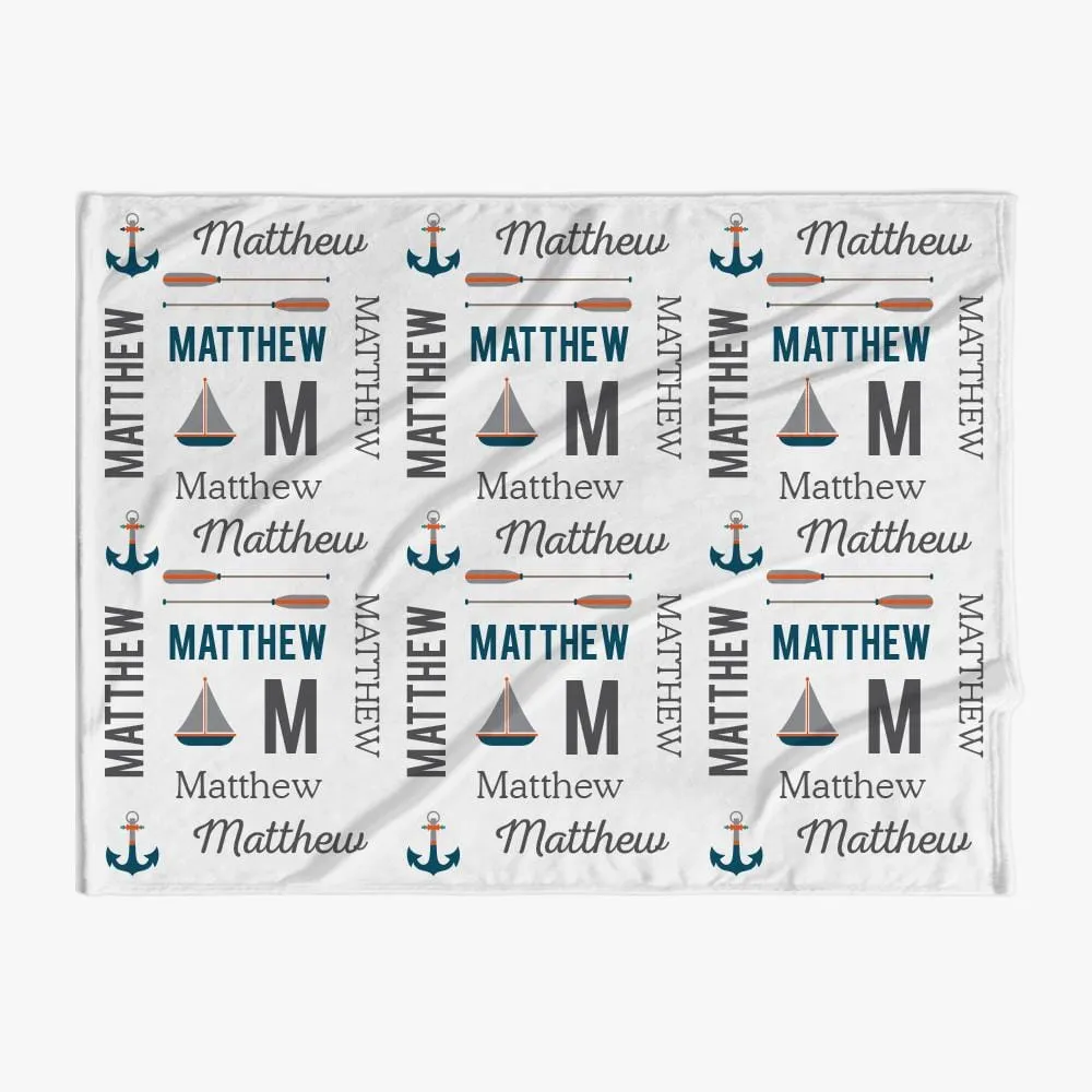 30 x 40 Sail Boats Personalized Name Baby Blanket