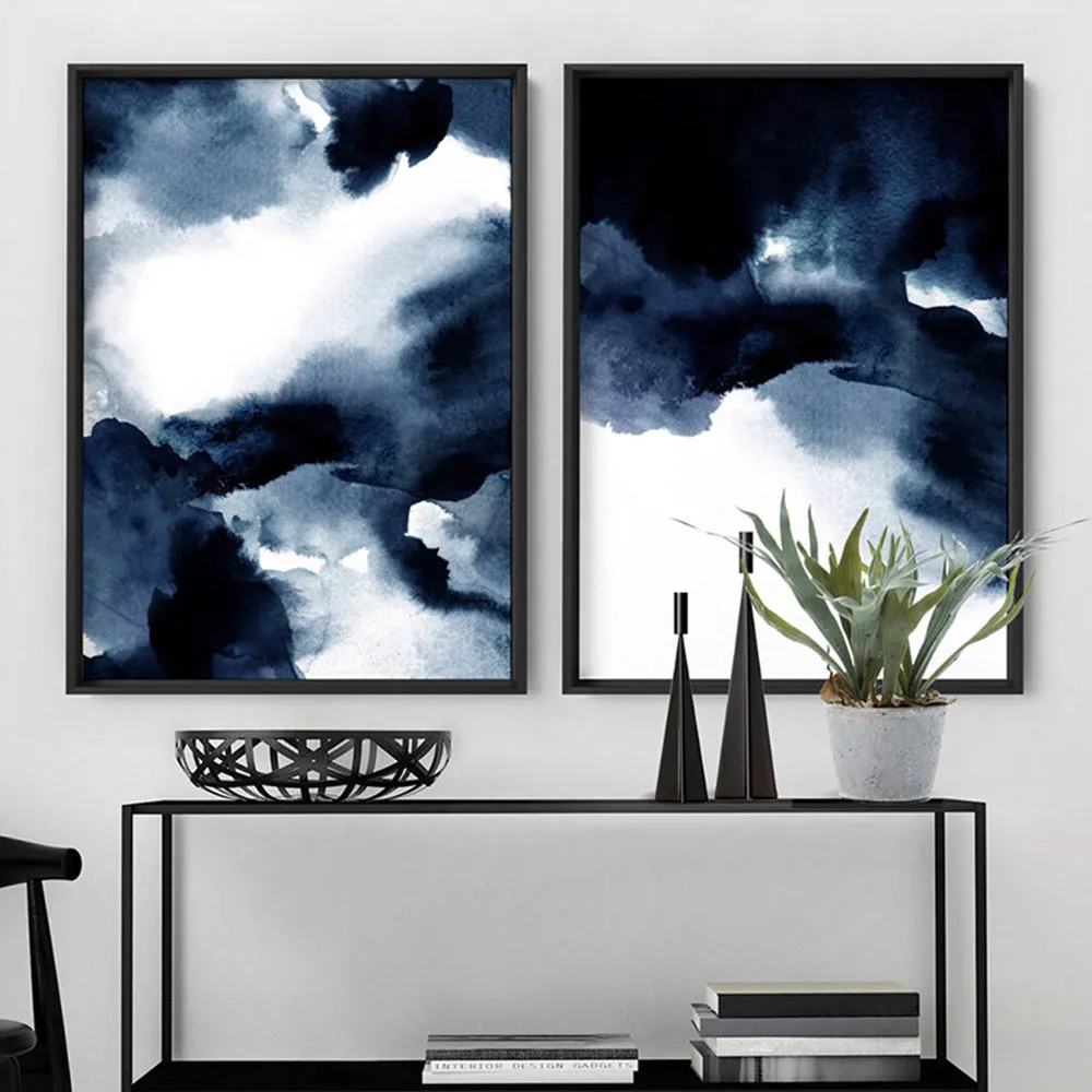 Abstract Watercolour Navy Indigo Clouds I - Art Print