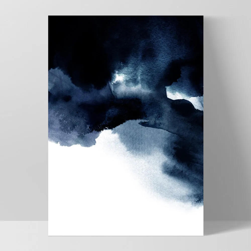 Abstract Watercolour Navy Indigo Clouds I - Art Print