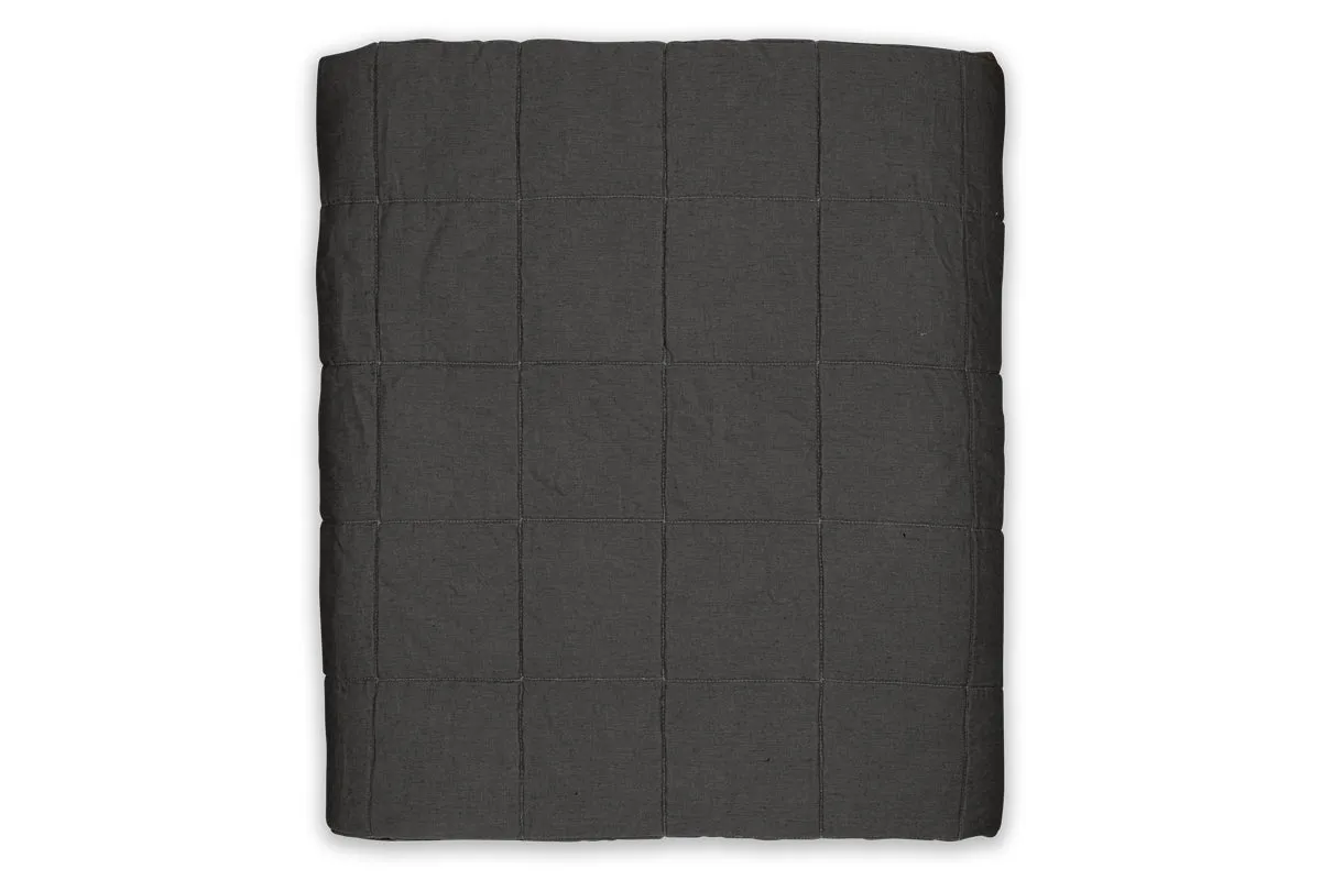 Amar Linen Bed Quilt - Charcoal