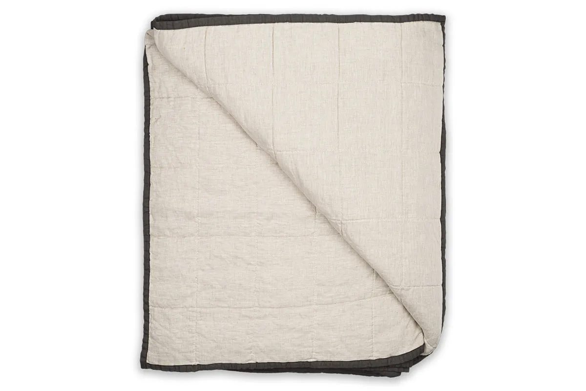 Amar Linen Bed Quilt - Charcoal