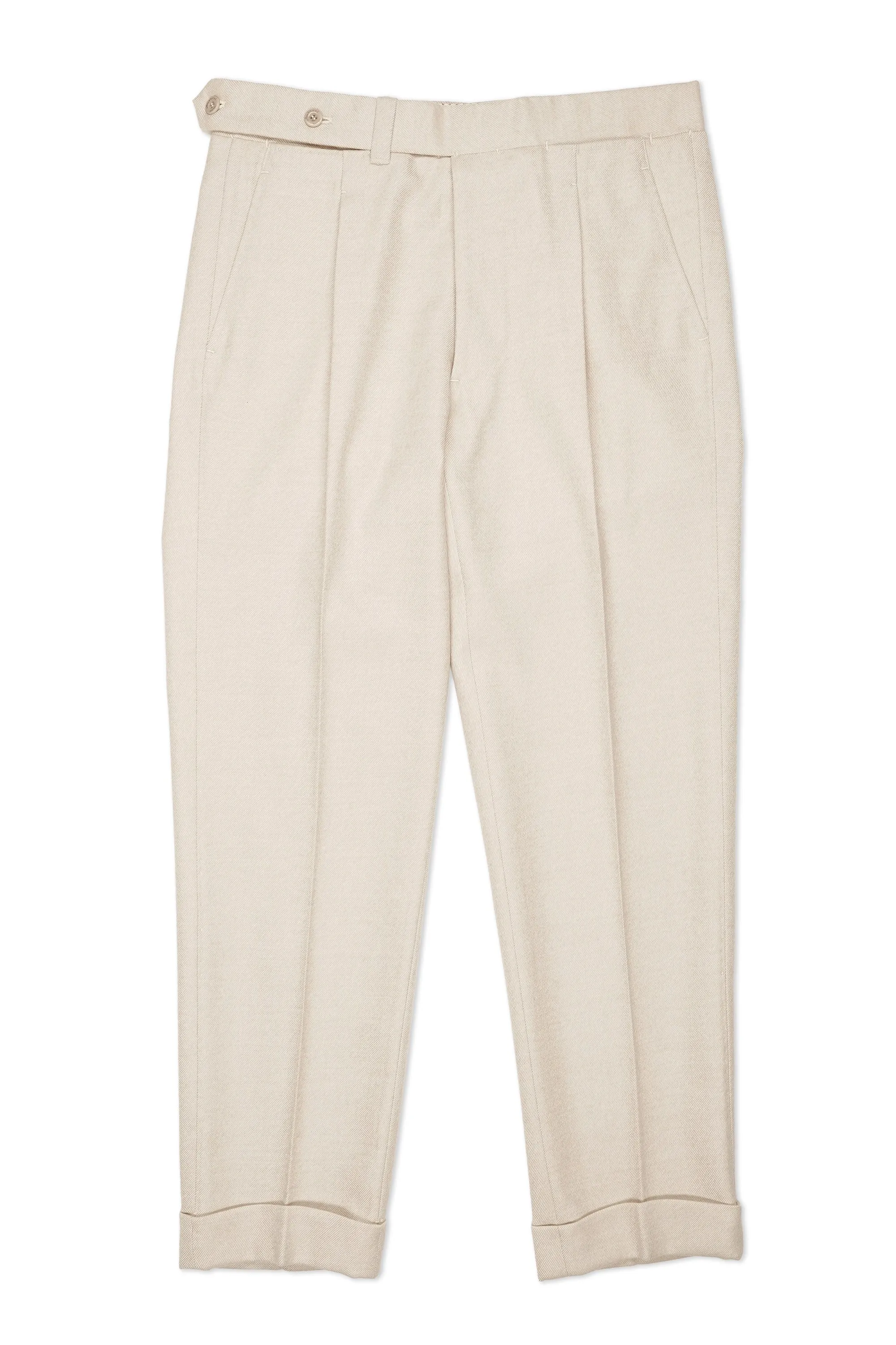 Ambrosi Napoli Beige Grey Twill Wool Single Pleat Trousers