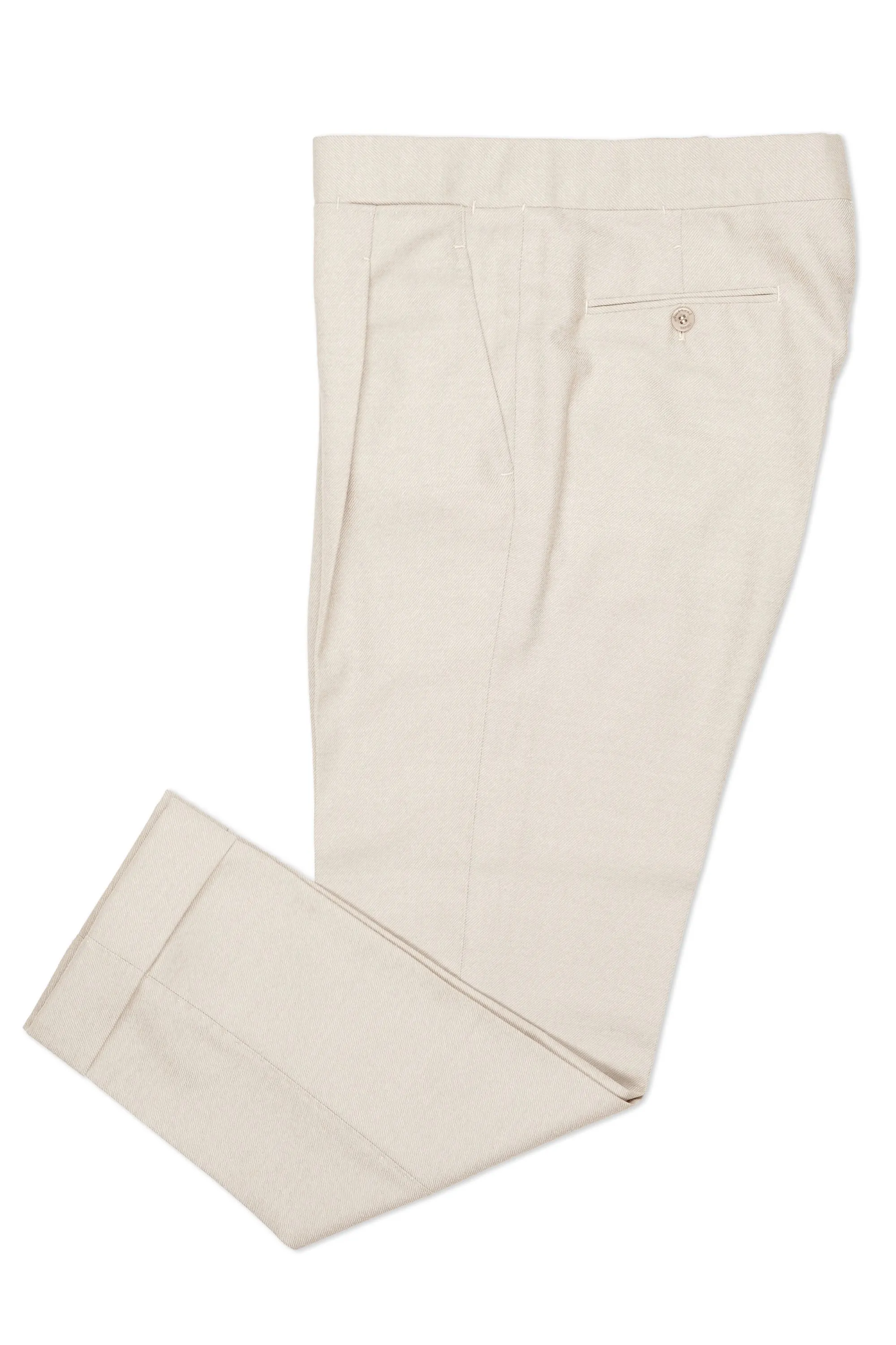 Ambrosi Napoli Beige Grey Twill Wool Single Pleat Trousers