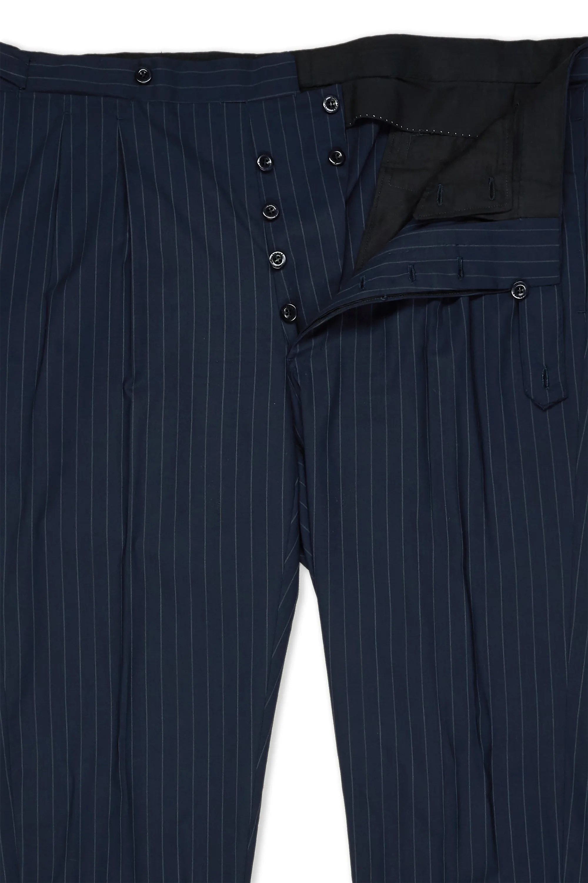 Ambrosi Napoli Navy Chalkstripe Wool Double Pleat Trousers Bespoke