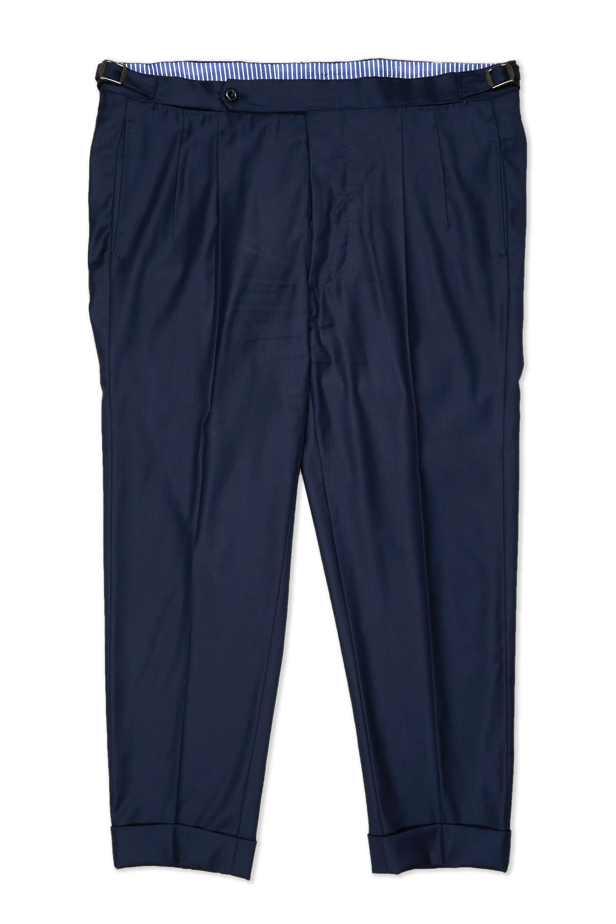 Ambrosi Napoli Navy Twill Wool Double Pleat Trousers Bespoke