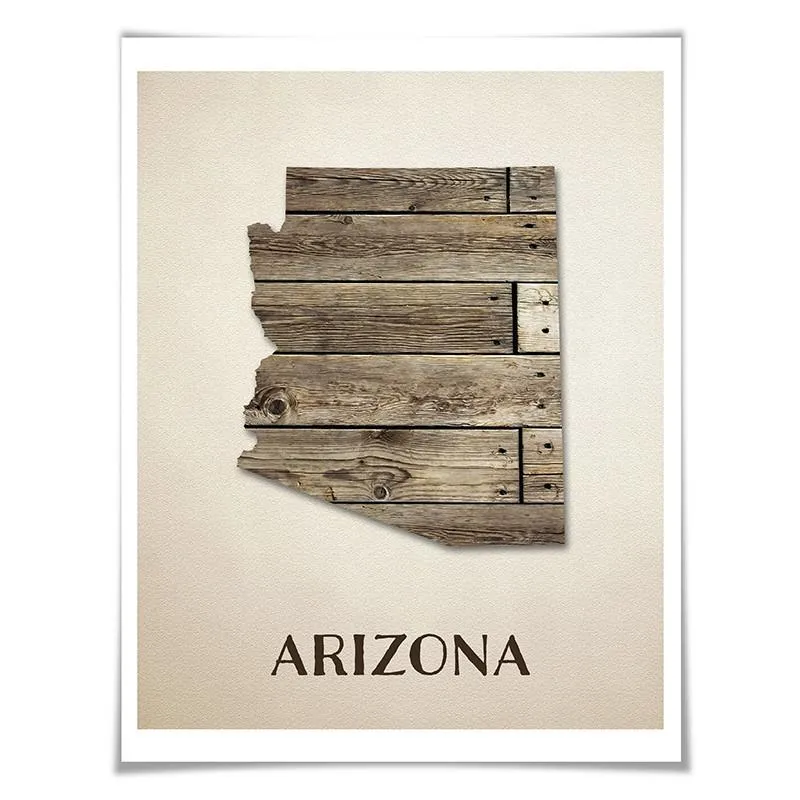 Arizona Map Art Print. 5 Sizes. Travel Poster. Custom State. USA Map. Rustic Art Home Decor.