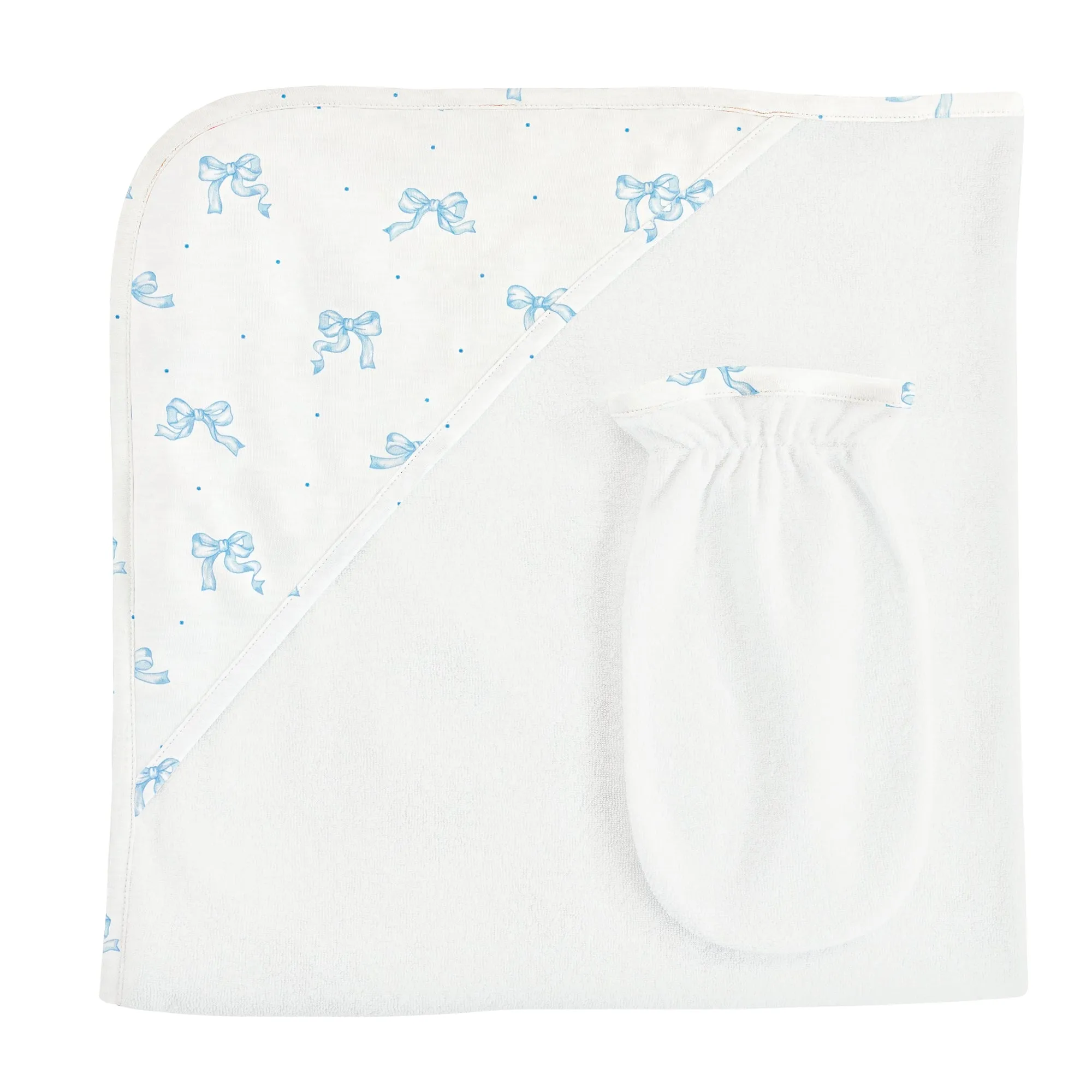 Baby Club Chic Pretty Bows Blue Hooded Towel with Mitt