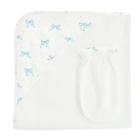 Baby Club Chic Pretty Bows Blue Hooded Towel with Mitt