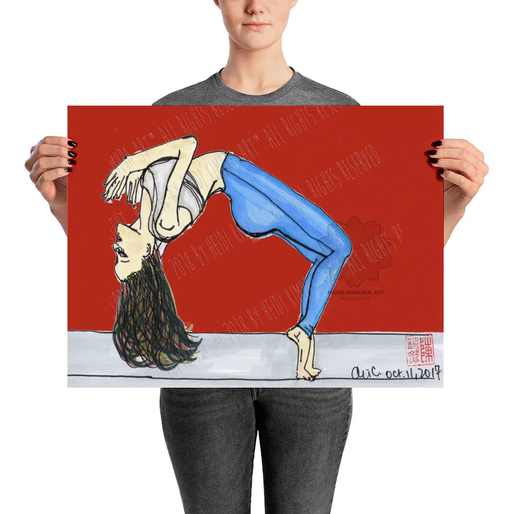 Backbend Brunette Yogini Yoga Pose Art Poster For Yoga Studios, Made in USA/ Europe