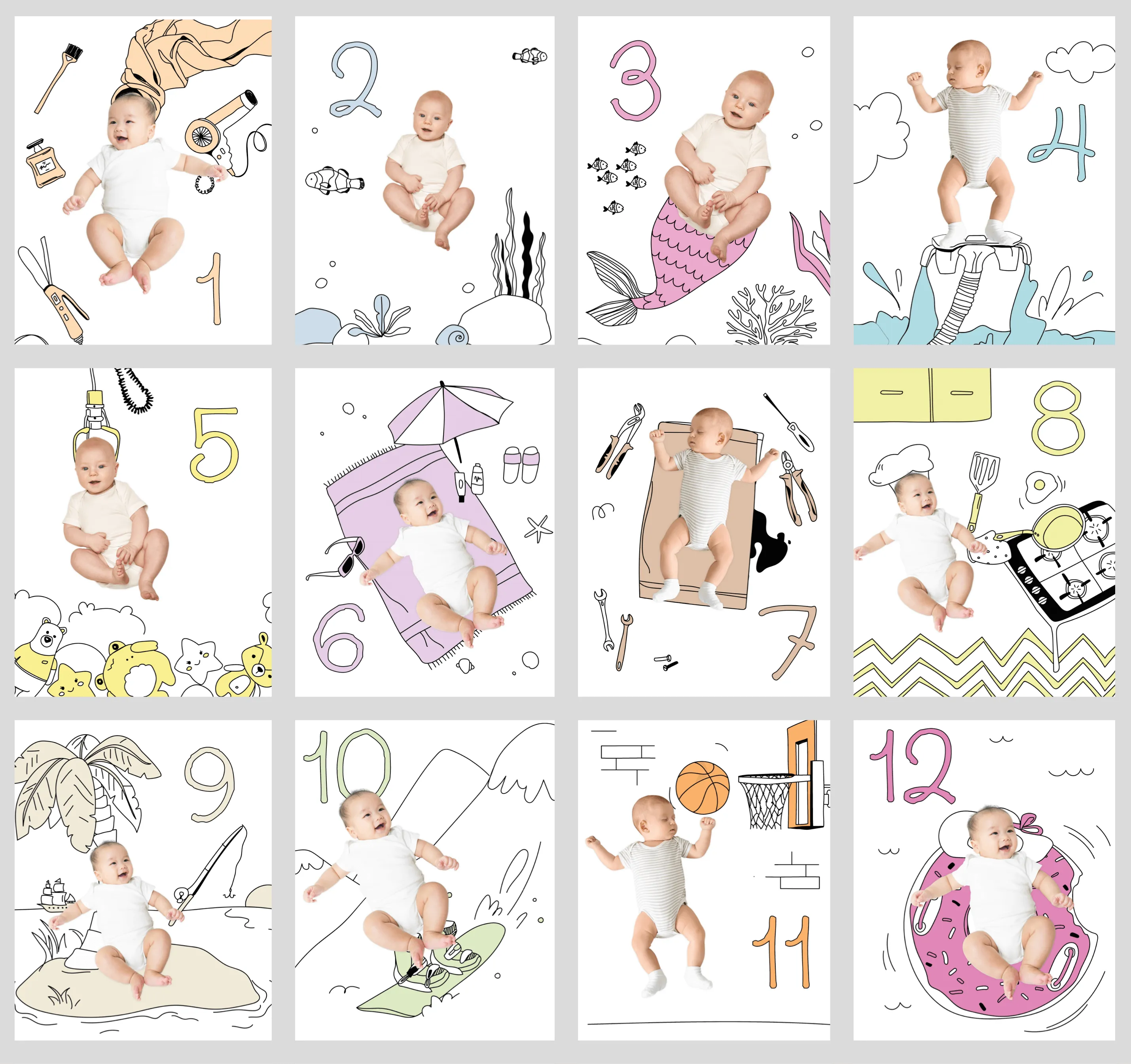 Beauty Shop Sketch Baby Photo Backdrop Background Illustration Monthly Pictures Milestone Backdrop