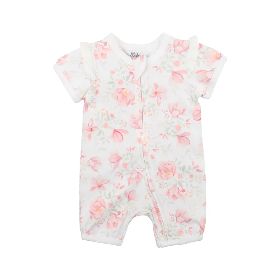 Bebe Baby Sage SS Zip Romper - Sage Print