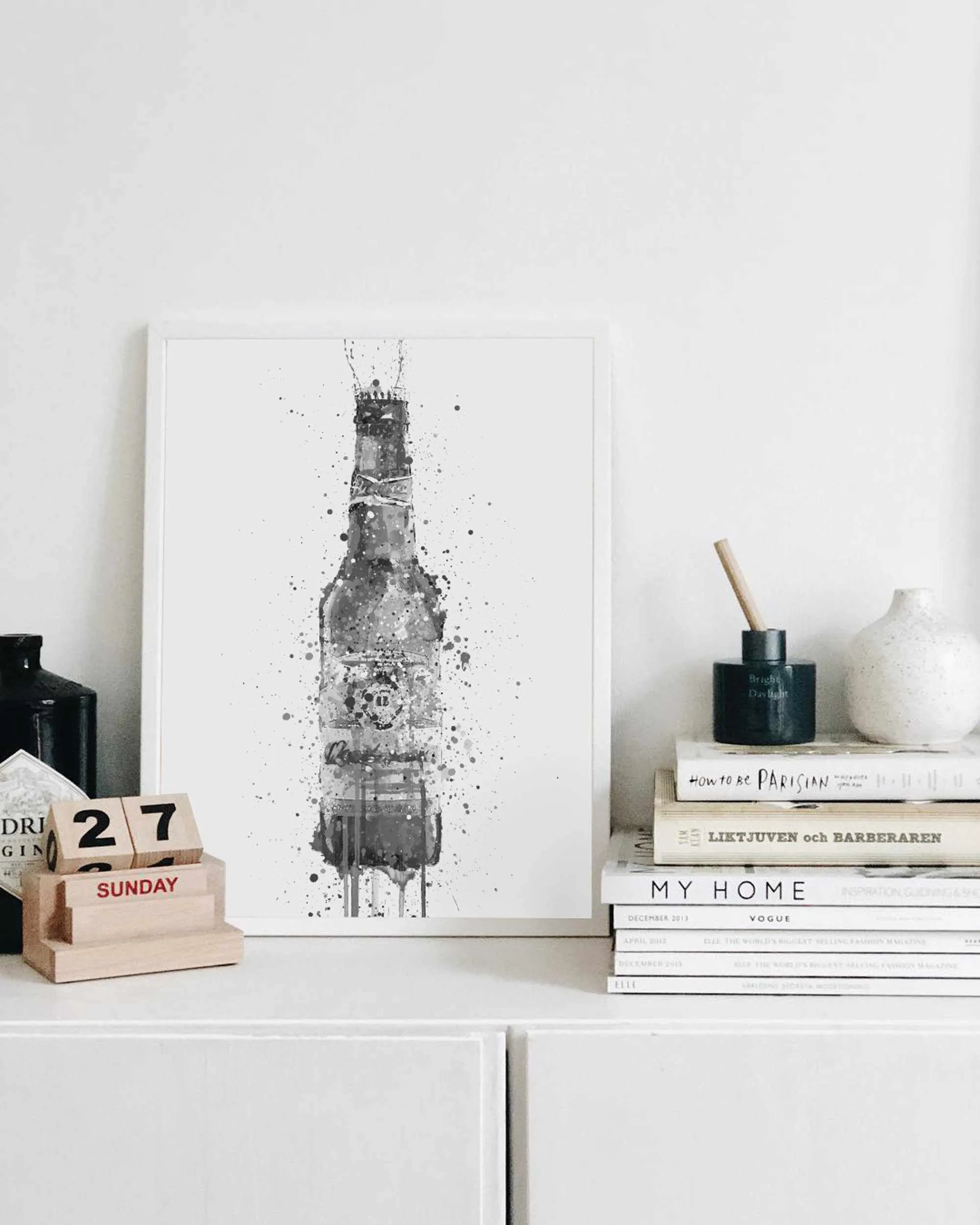 Beer Bottle Wall Art Print 'Amber' (Grey Edition)