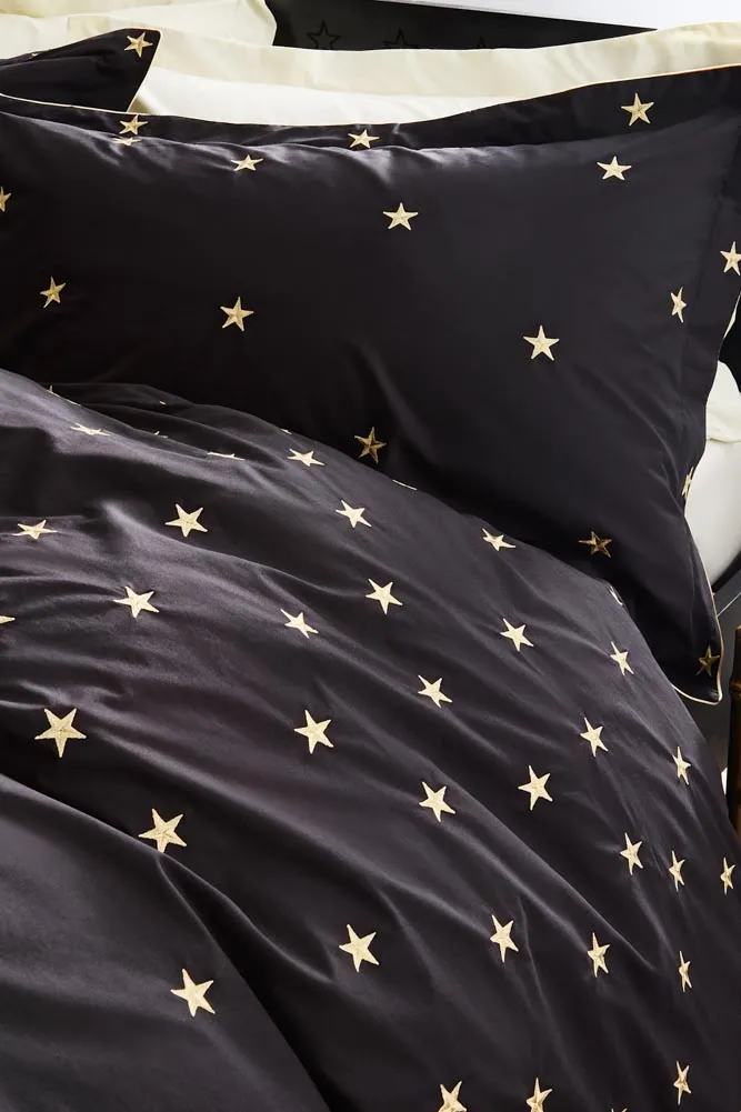 Black Falling Star Duvet Cover and Pillow Case Set - Four Sizes Available -