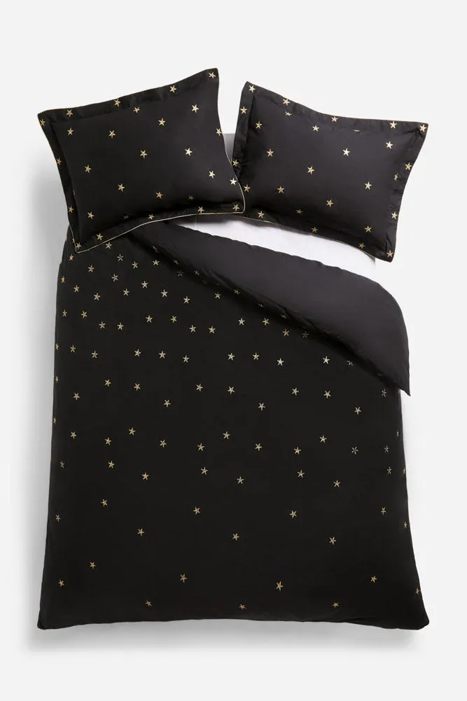 Black Falling Star Duvet Cover and Pillow Case Set - Four Sizes Available -