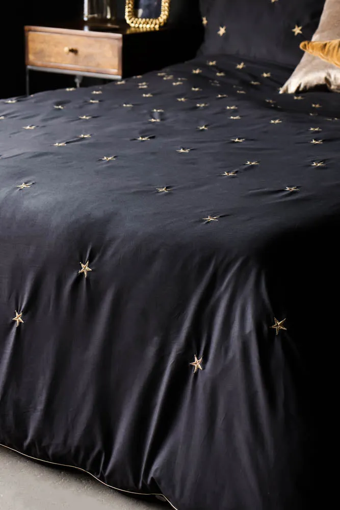 Black Falling Star Duvet Cover and Pillow Case Set - Four Sizes Available -