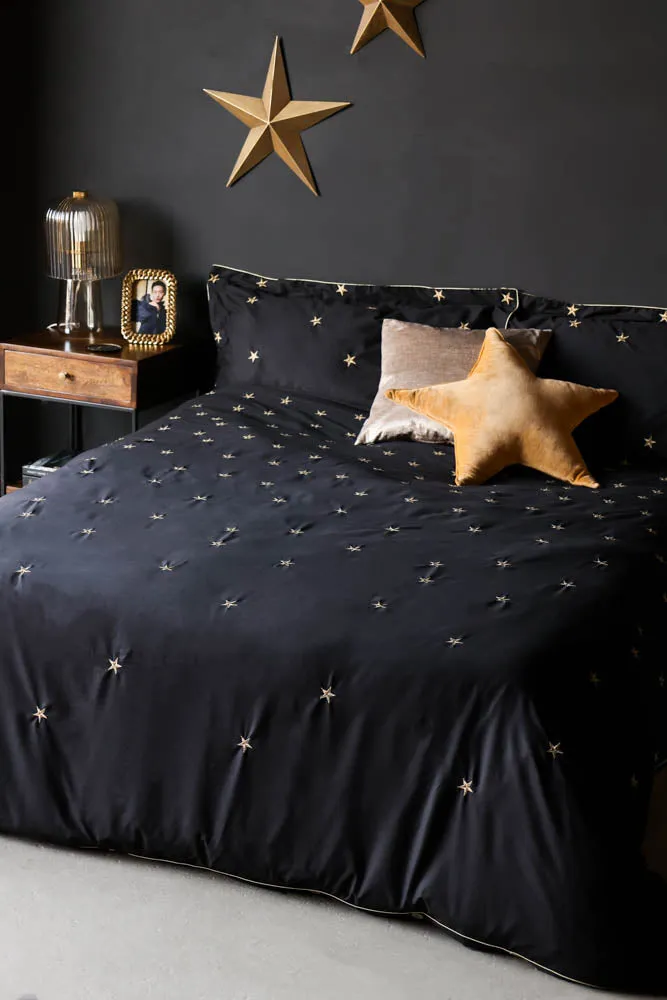 Black Falling Star Duvet Cover and Pillow Case Set - Four Sizes Available -