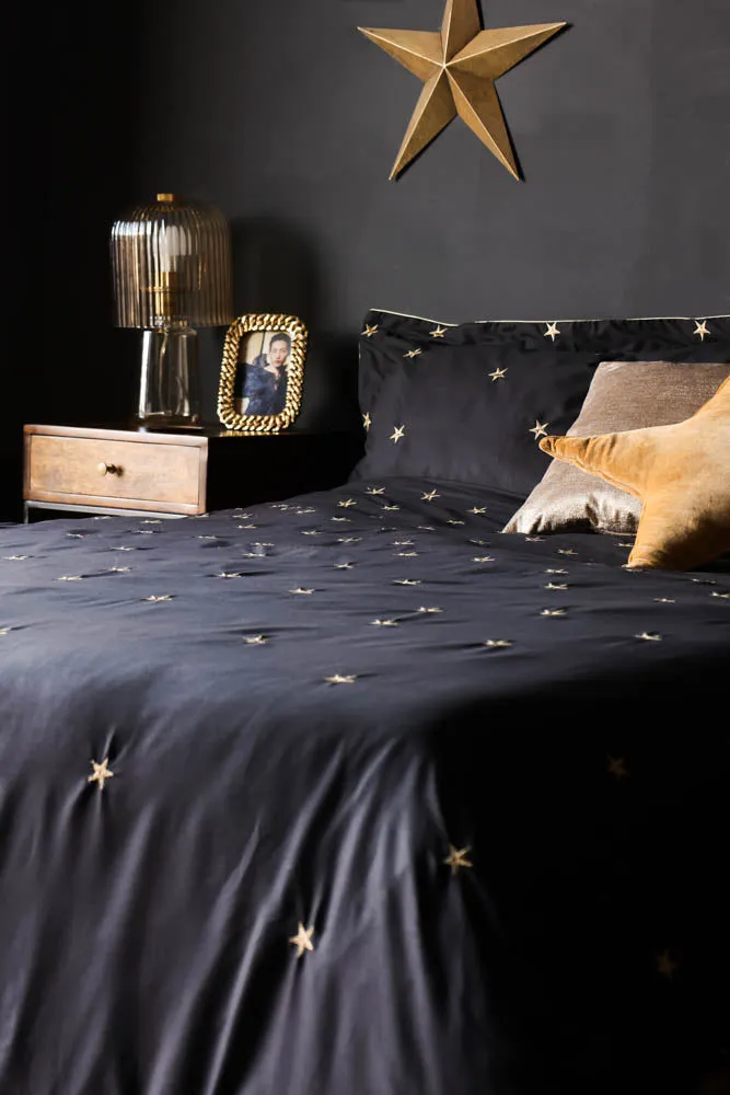 Black Falling Star Duvet Cover and Pillow Case Set - Four Sizes Available -