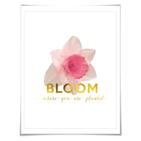 Bloom Where You Are Planted Gold Foil Art Print. 3 Sizes. Flower Poster. Floral Art. Narcissus. Inspirational Quote.