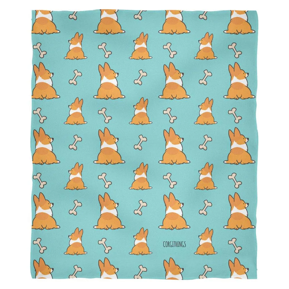 Blue Corgi Butts & Bones Fleece Blanket | 3 Sizes