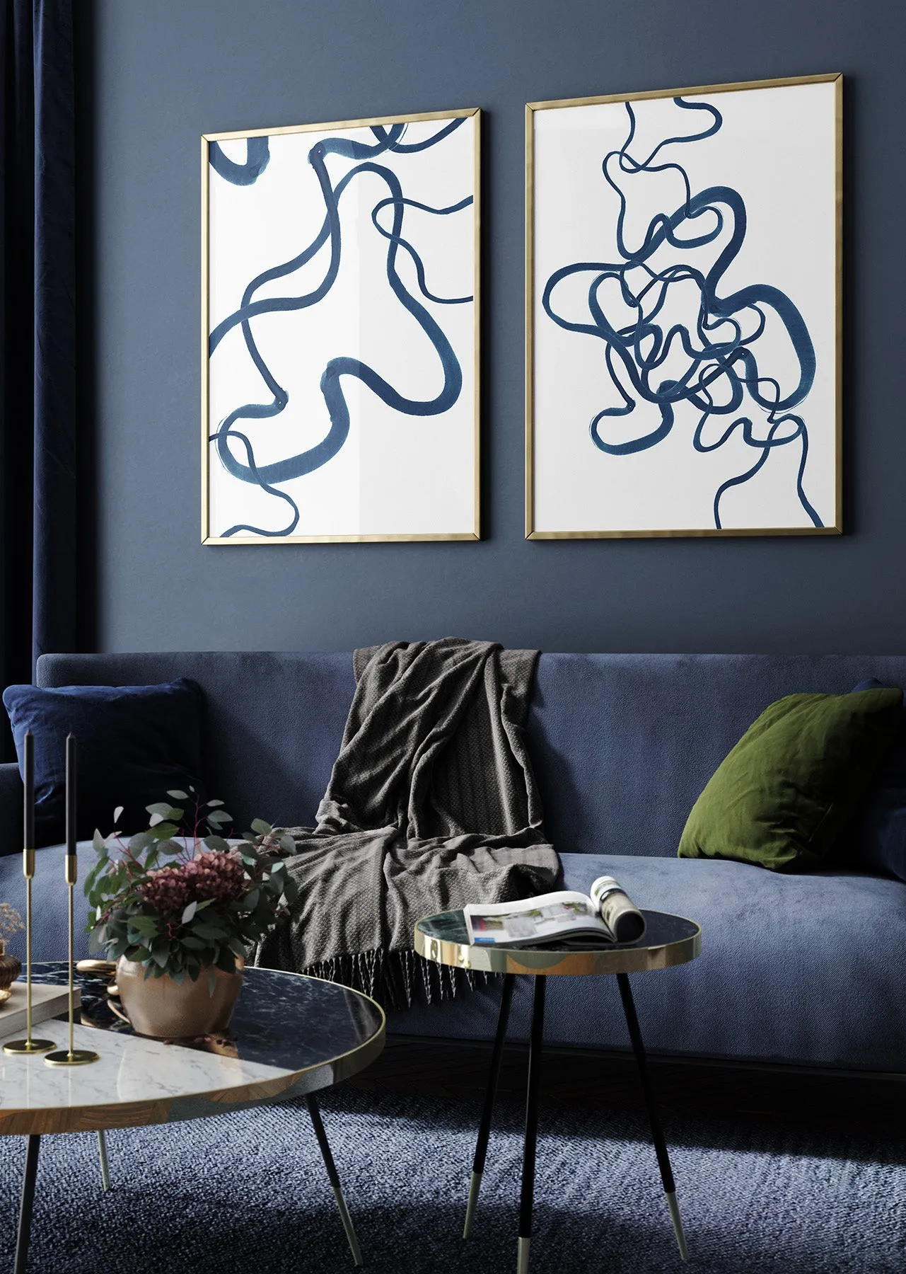 Blue Squiggles Abstract Wall Art Print