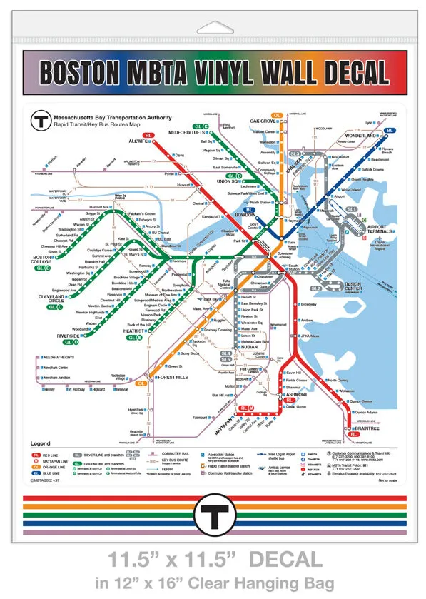 Boston MBTA Rapid Transit Map Adhesive Vinyl Wall Decal