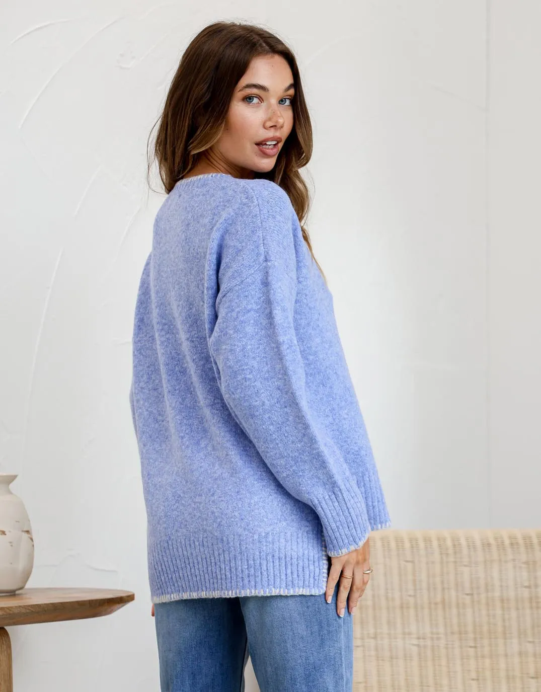 Canyon Wool Blend Blanket Stitch Knit - Powder Blue