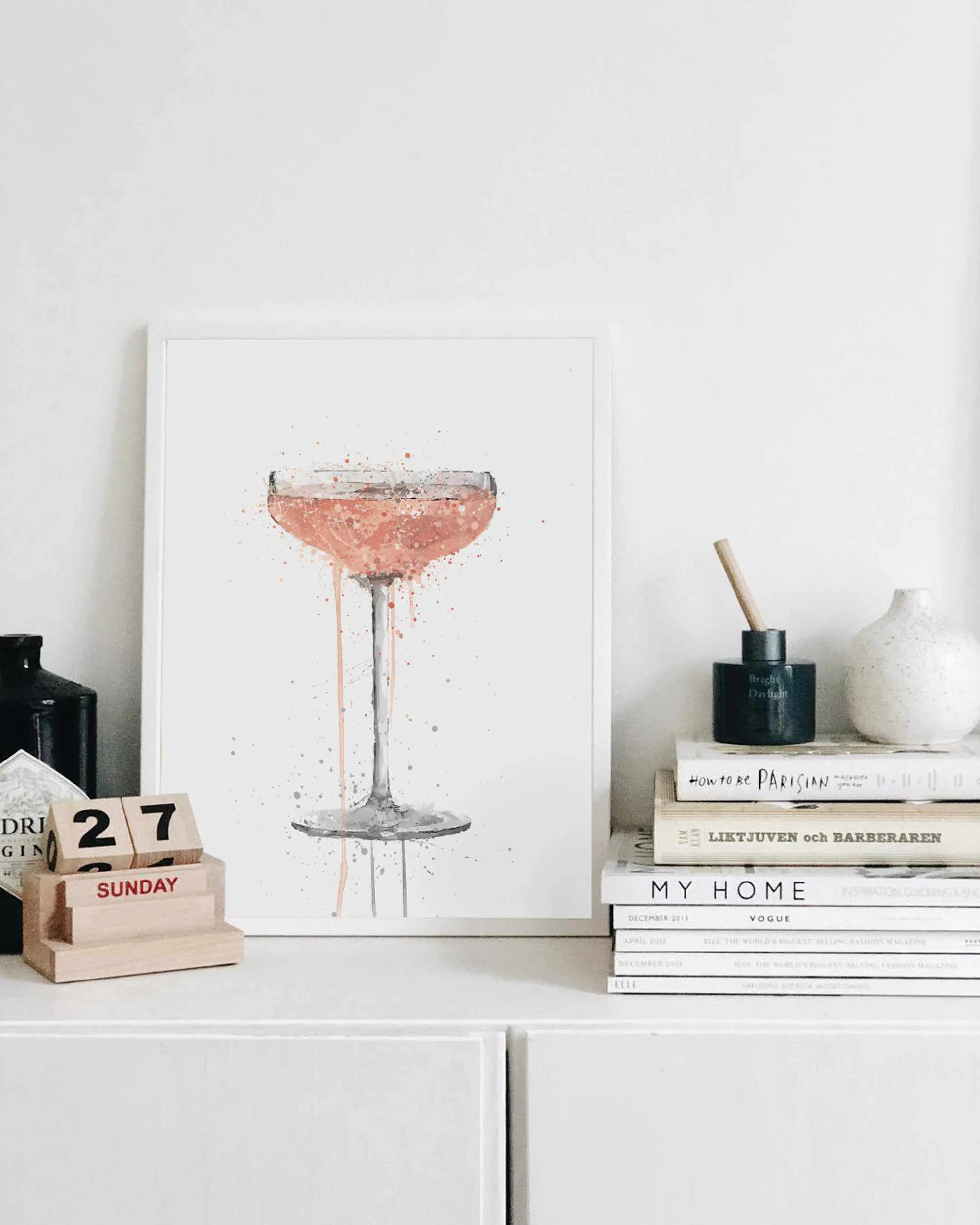 Champagne Coupe 'Rose' Cocktail Wall Art Print