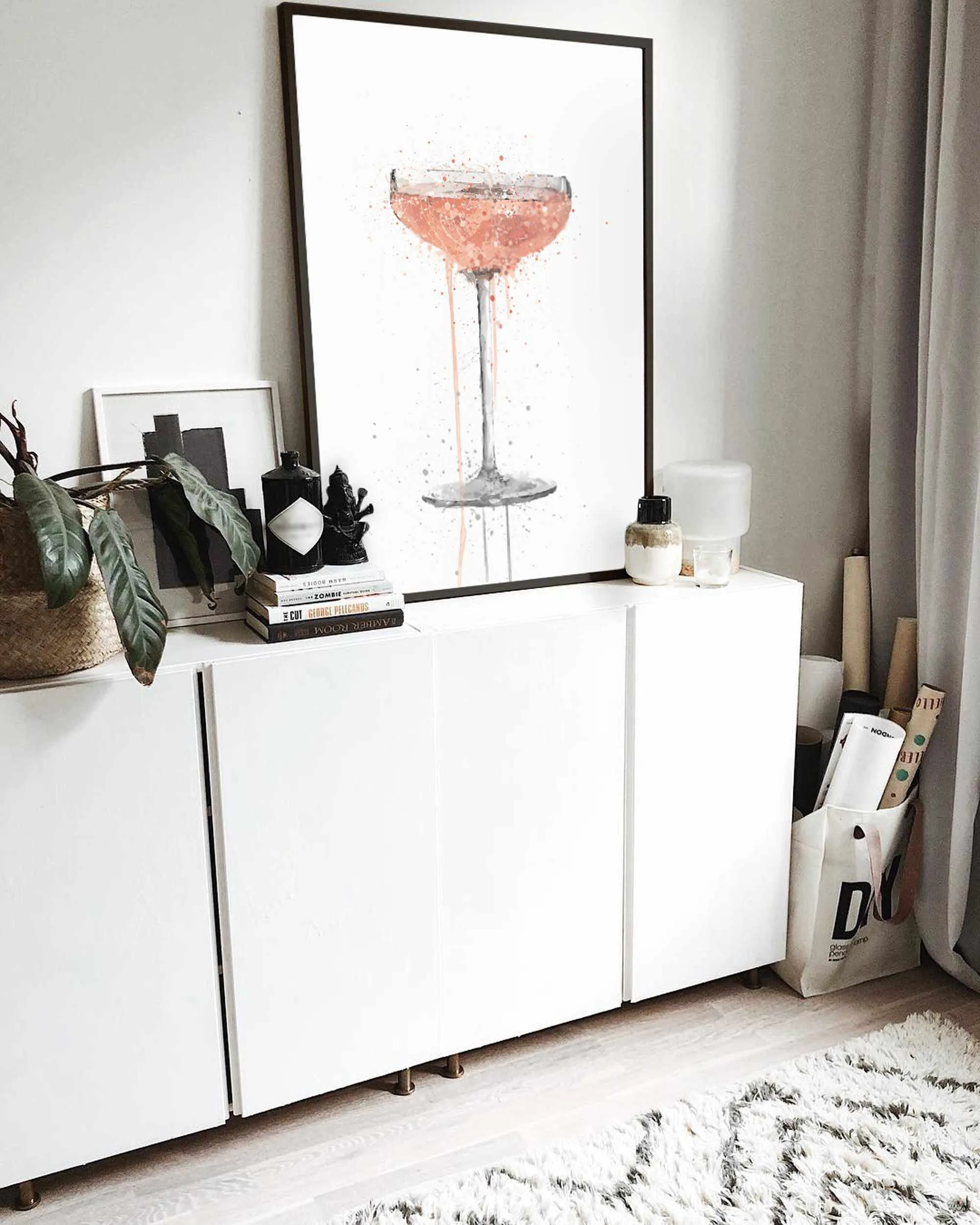 Champagne Coupe 'Rose' Cocktail Wall Art Print