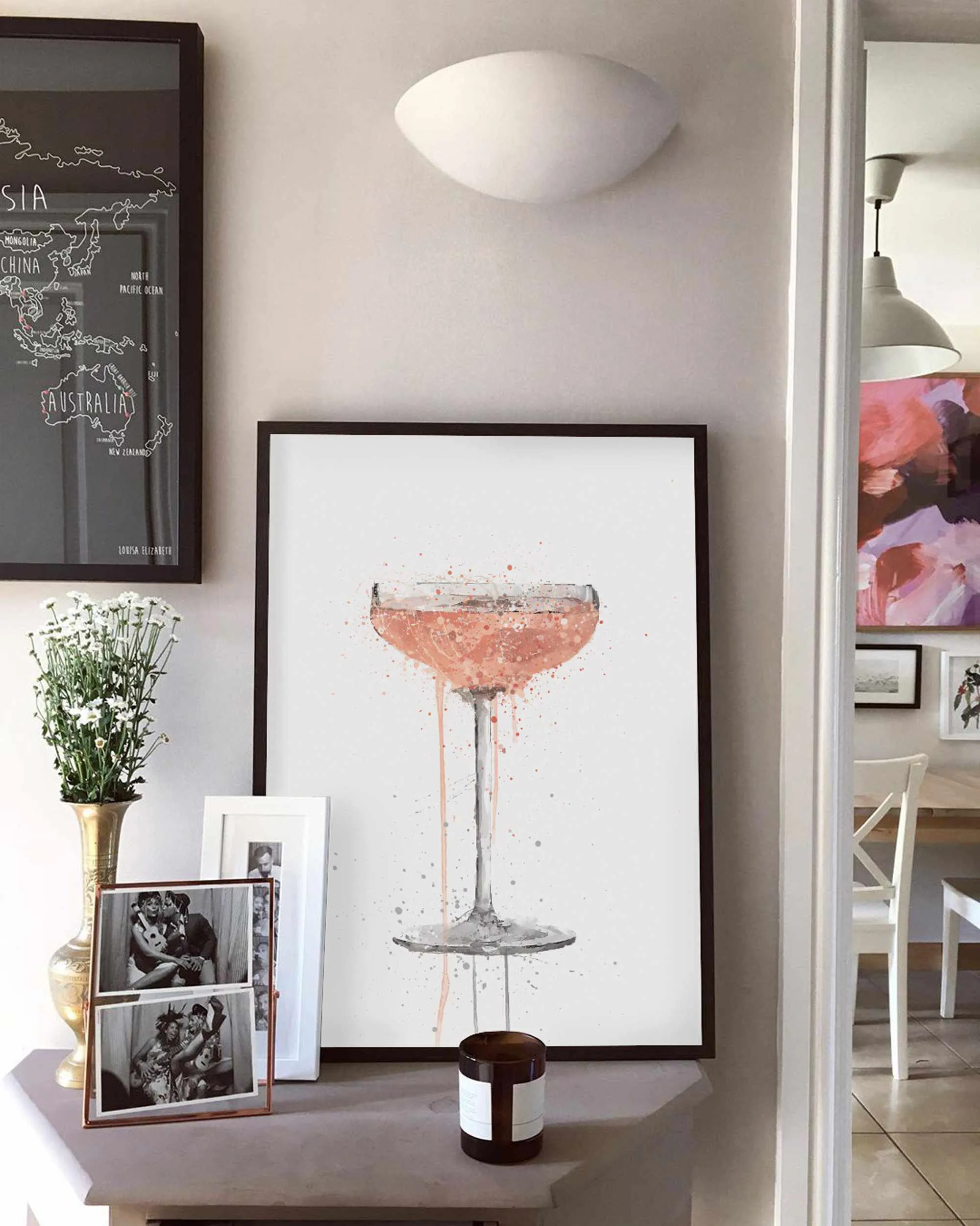 Champagne Coupe 'Rose' Cocktail Wall Art Print