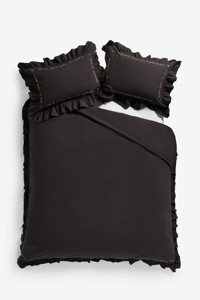 Charcoal Grey Mega Frill Duvet Cover and Pillowcase Set - Four Sizes Available -