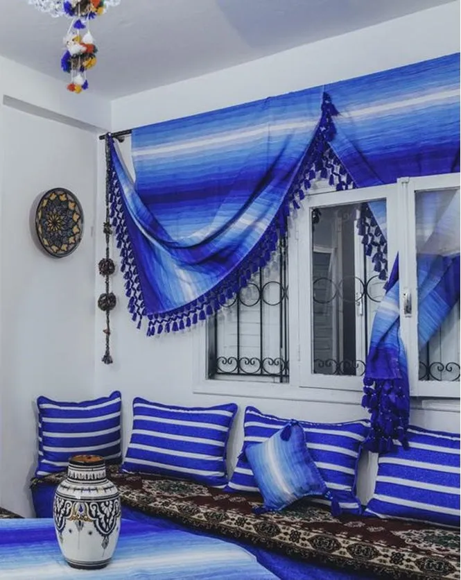 Chefchaouen Wool Curtain - Blue Sky