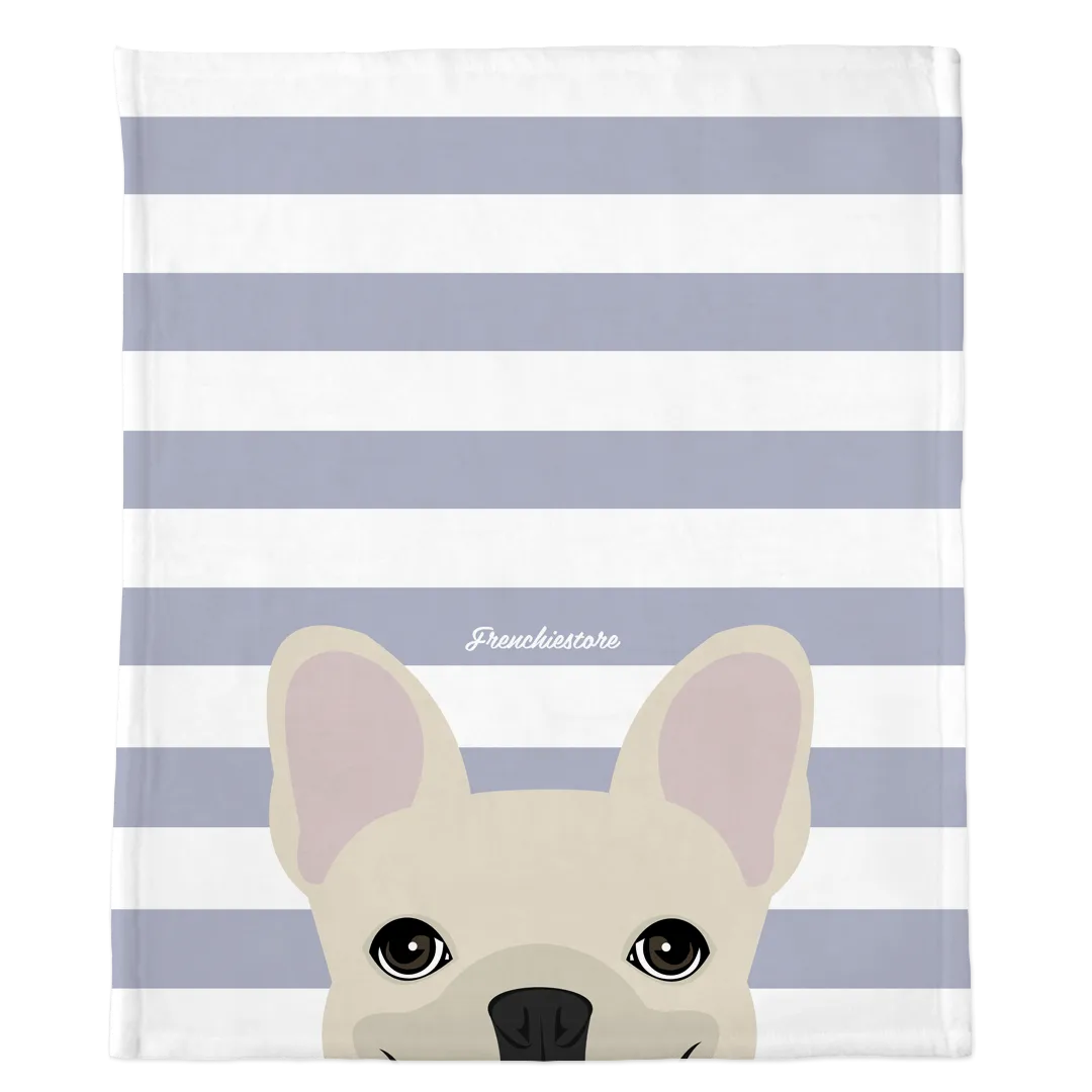 Cream French Bulldog on Silver Stripes | Frenchie Blanket