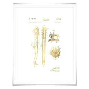 Dental Drill Gold Foil Patent Illustration. 7 Foil Colours. Dentist Office Art. Vintage Art Print