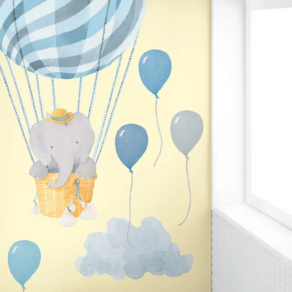 Elephant in Blue Balloon Wall Decal Set - Large