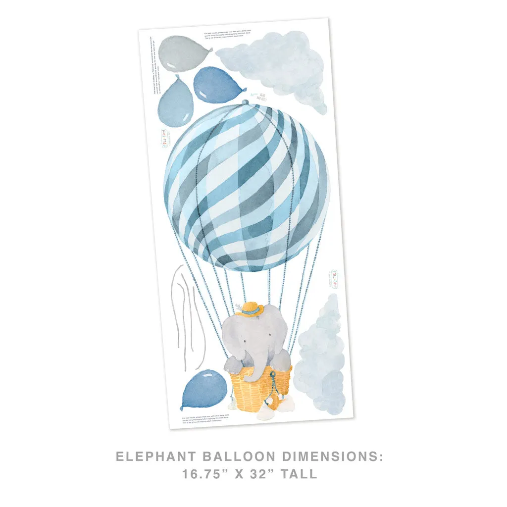 Elephant in Blue Balloon Wall Decal Set - Small