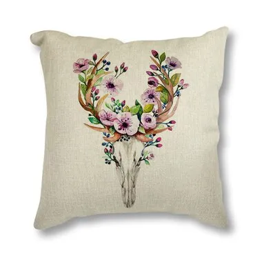 Floral Antler Throw Pillow Case