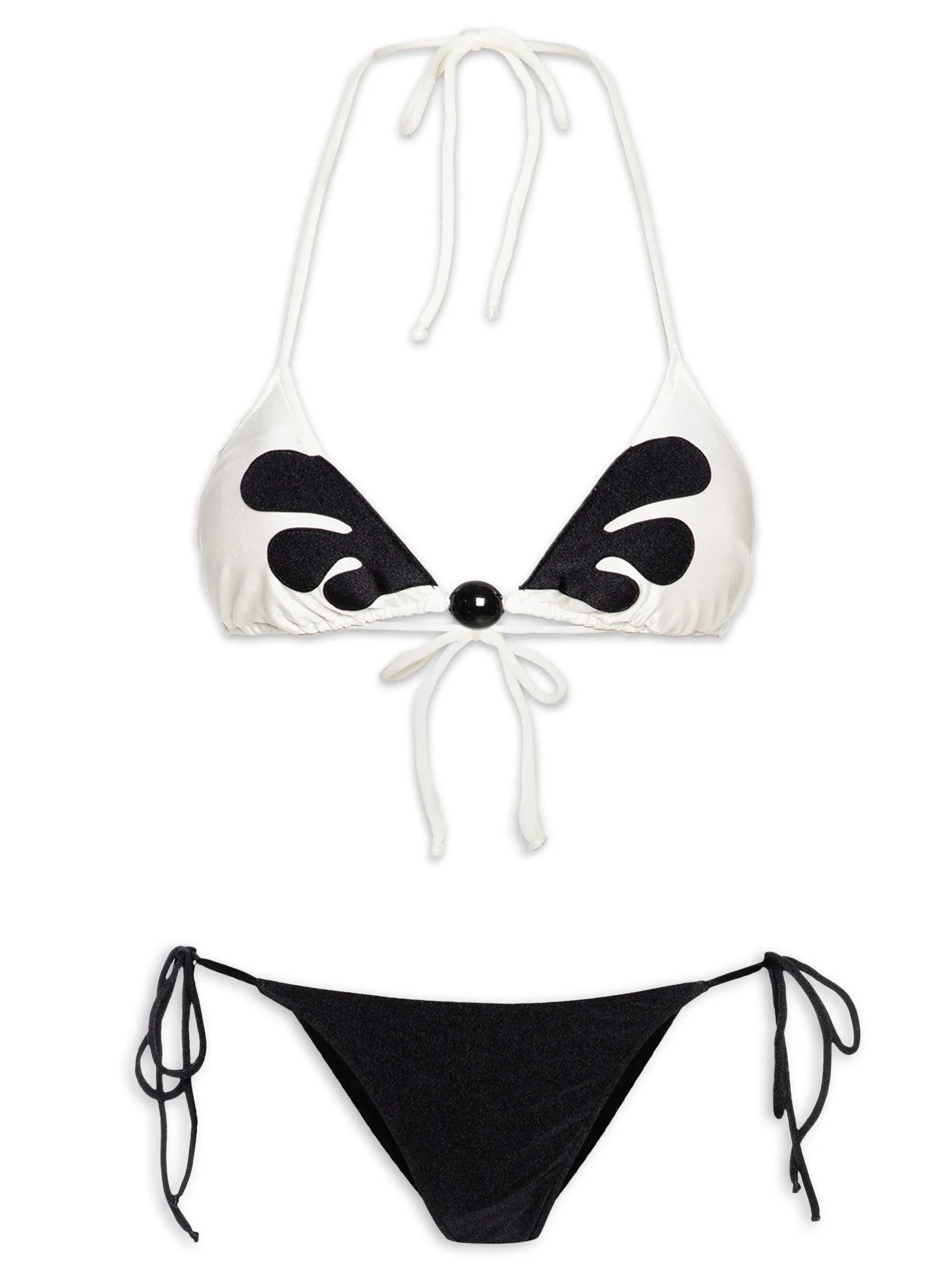 Floral Triangle Off-White and Black Curtain Bikini Set