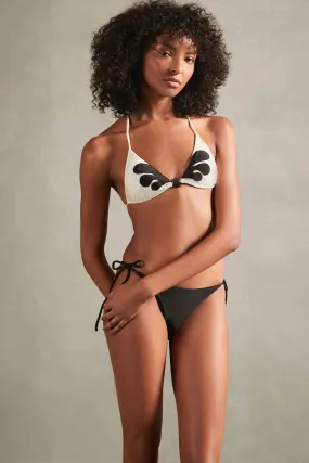 Floral Triangle Off-White and Black Curtain Bikini Set