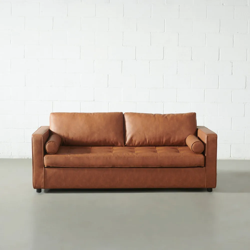 FONDA - Brown Vegan Leather Sofa Bed with Memory Foam Mattress