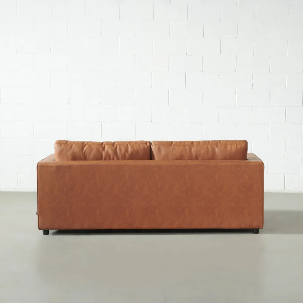 FONDA - Brown Vegan Leather Sofa Bed with Memory Foam Mattress